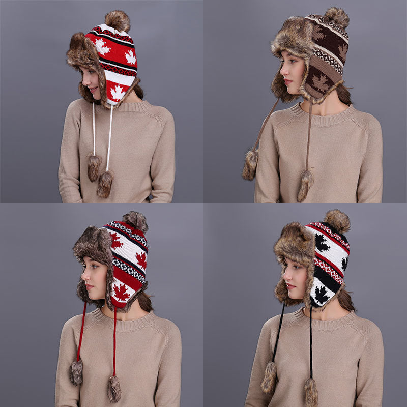 Wholesale of New Maple Leaf Ear Protection Hats for Autumn and Winter, Knitted Wool Hats